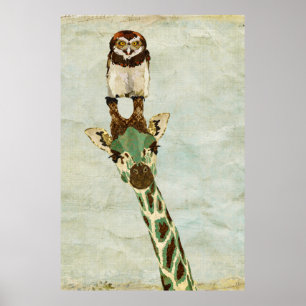 Bronze Giraffe & Owl Art Poster