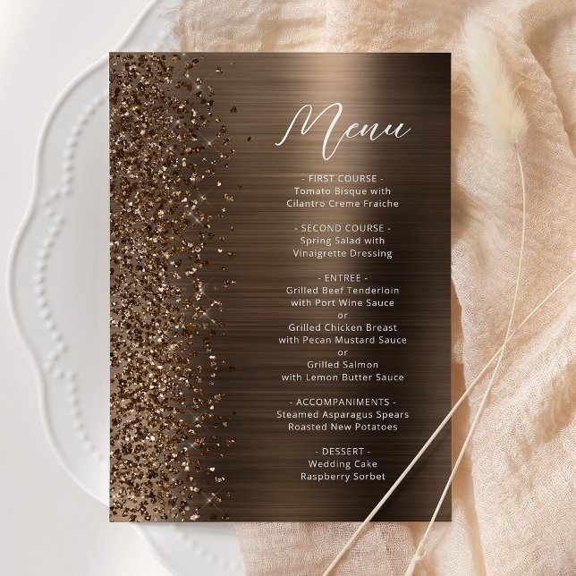 Bronze Glitter Brusned Metal Script Wedding Menu (Creator Uploaded)