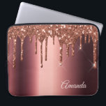 Bronze glitter drips copper metallic name laptop sleeve<br><div class="desc">Faux bronze  glitter drip,  paint drip look on faux copper metallic looking background. . Template for Your name.  The name in rose gold is written with a modern and trendy hand lettered style script. Curved text, </div>