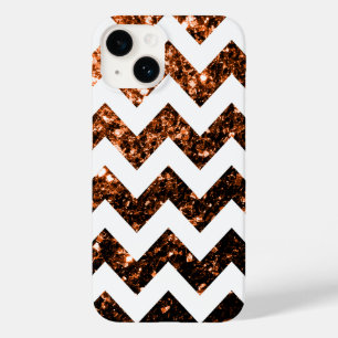 Bronze glitter sparkles and White Chevron Case-Mate iPhone 14 Case