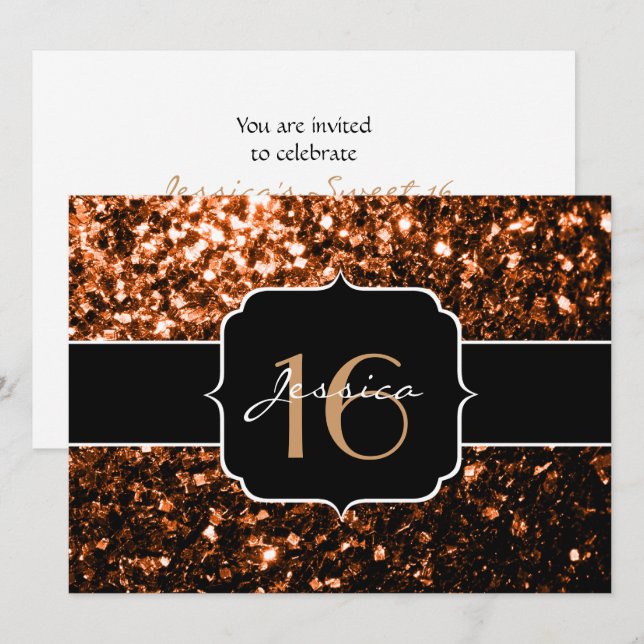 Bronze glitter sparkles Sweet 16 Invitation (Front/Back)