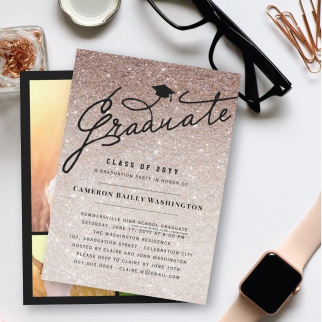 Bronze Glitter Stylish Graduate Graduation Party Invitation (Creator Uploaded)