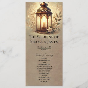 Bronze Glowing Lantern Rustic Wedding Program