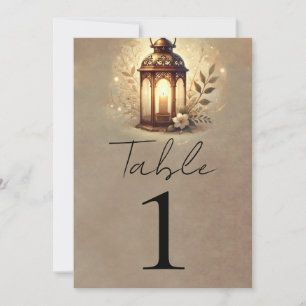 Bronze Glowing Lantern Rustic Wedding Table Number