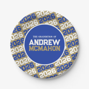 Bronze Gold and Blue Personalized Graduation Paper Plate