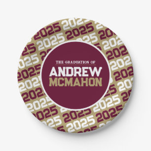 Bronze Gold and Burgundy Personalized Graduation Paper Plate