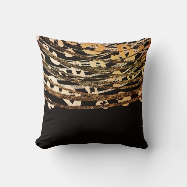 Bronze Gold Black Leopard Cheetah Print Glam Throw Pillow (Front)