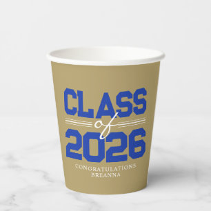 Bronze Gold & Blue Class of Year Graduation Paper Cups