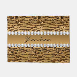Bronze Gold Faux Foil Zebra Stripes Doormat