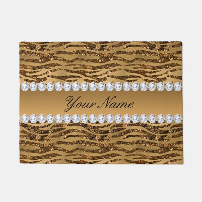 Bronze Gold Faux Foil Zebra Stripes Doormat (Front)