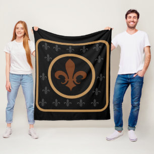 Bronze Gold Fleur de Lis Reversible Fleece Blanket