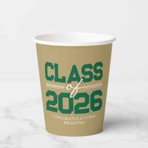 Bronze Gold & Green Class of Year Graduation Paper Cups