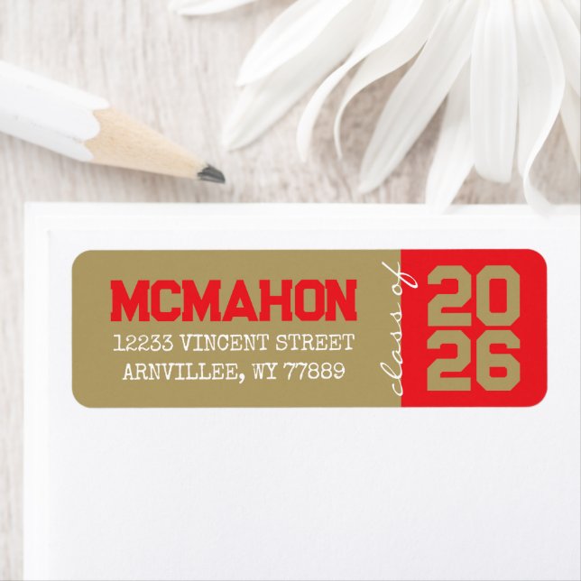 Bronze Gold & Red Graduation Return Address Labels (Insitu)