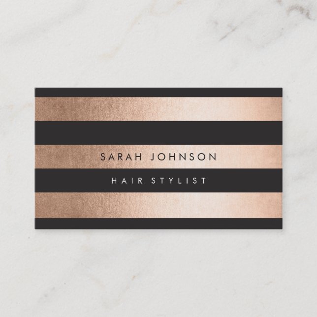Bronze Gold Stripes Hair Stylist Business Cards (Front)