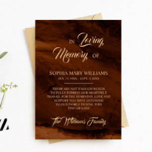 Bronze & Gold Sympathy Memory Thank You Card