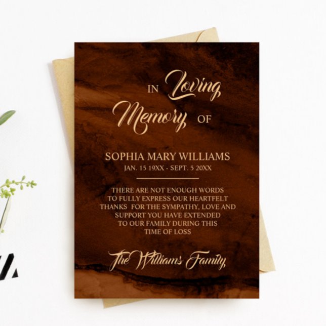 Bronze & Gold Sympathy Memory Thank You Card (Creator Uploaded)