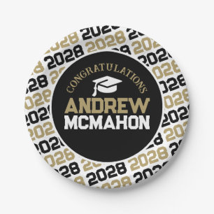 Bronze Gold, White & Black Graduation Personalized Paper Plate
