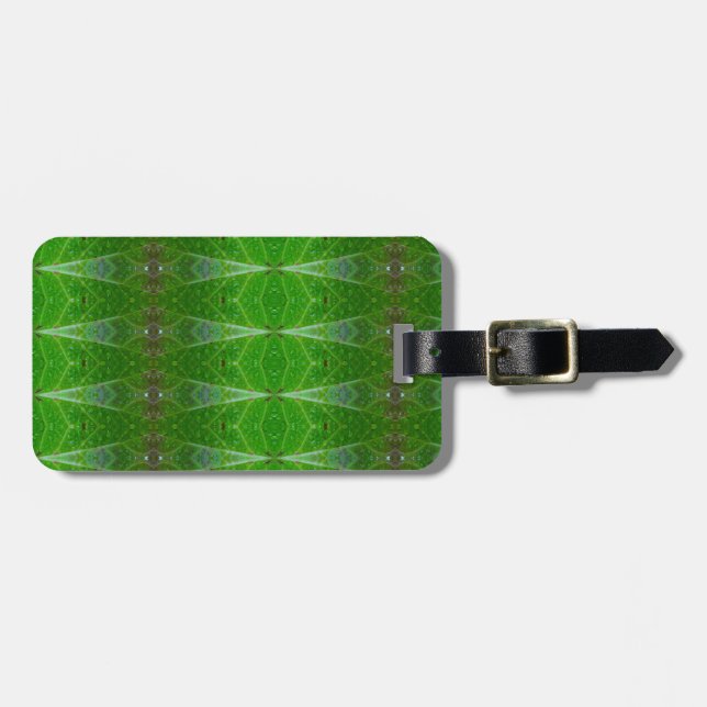 Bronze & Green Leaf Ikat Pouf Luggage Tag (Front Horizontal)