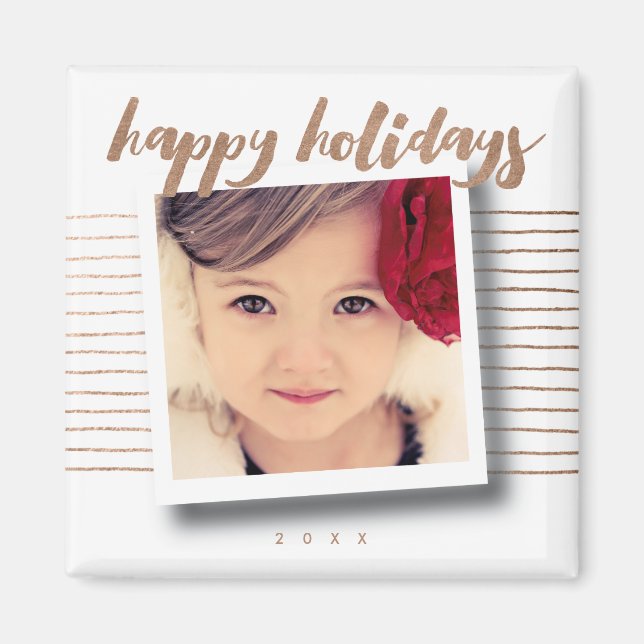 Bronze Happy Holidays Script Christmas Photo Magnet (Front)