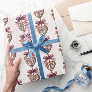 Bronze Hearts Red Bows Bridal Shower Wrapping Paper