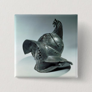 Bronze helmet of Thracian gladiator, Roman, 1st ce 2 Inch Square Button