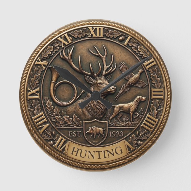  Bronze Hunting Emblem Round Clock (Front)