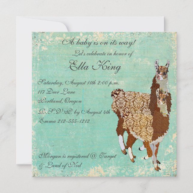Bronze Llamas Baby Invitation (Devant)