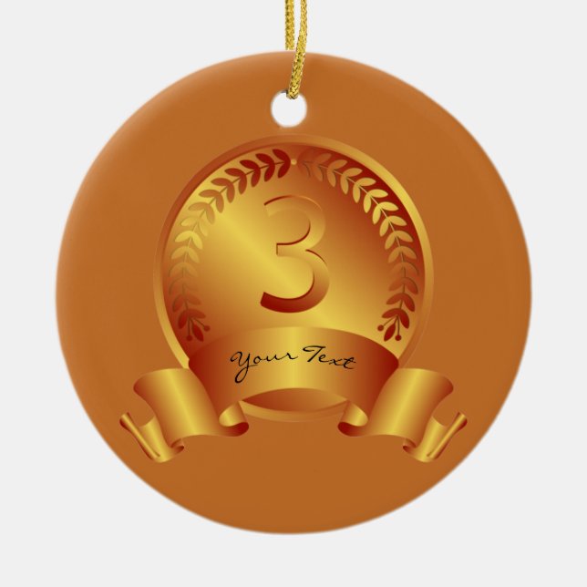 Bronze Medal, Custom text, Three Award Winner Ceramic Ornament (Front)
