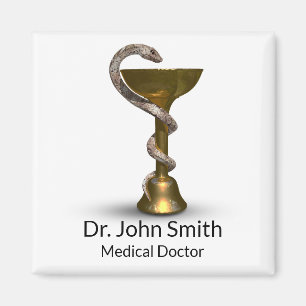Bronze Medical Bowl Snake Hygieia White Caduceus Magnet