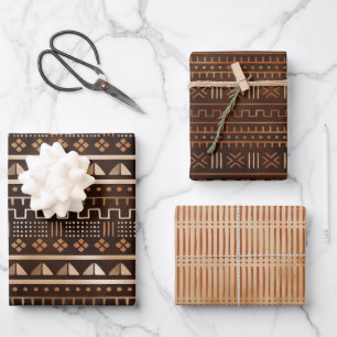 Bronze Metallic Geo Wrapping Paper Sheets