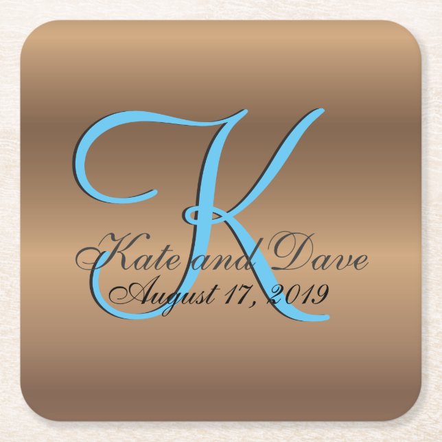 Bronze Monogram Amazing Fab Square Paper Coaster (Front)