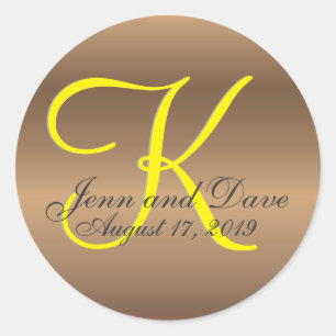 Bronze Monogram 🔑 Stylish Pecan Classic Round Sticker