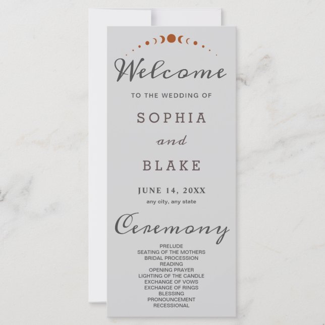 Bronze Moon Phases Light Grey Wedding Program (Front)