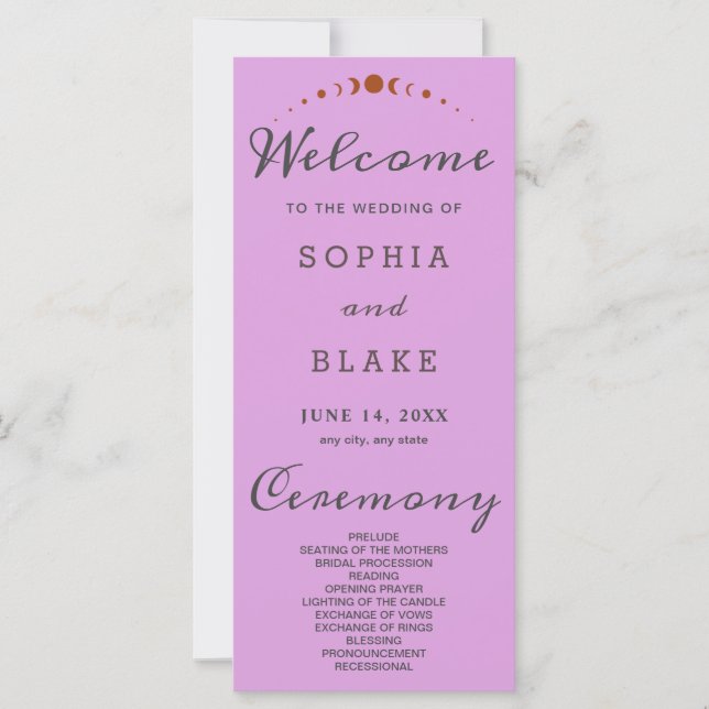 Bronze Moon Phases Plum Purple Wedding Program (Front)