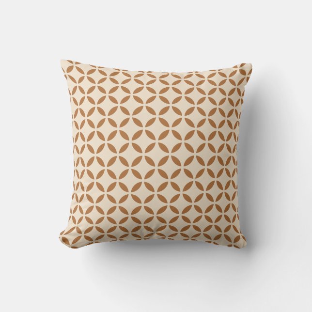 Bronze Off-White Flower Petal Geometric Pattern Throw Pillow (Front)