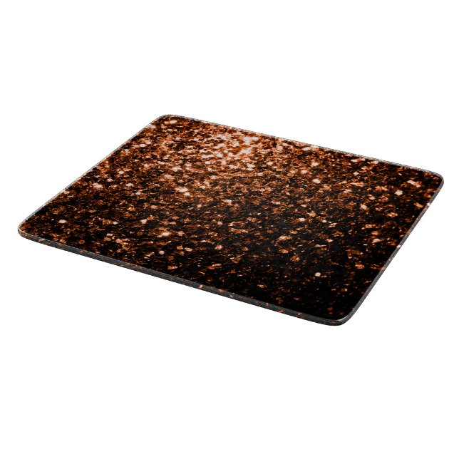 Bronze orange brown copper faux glitters sparkles cutting board (Corner)