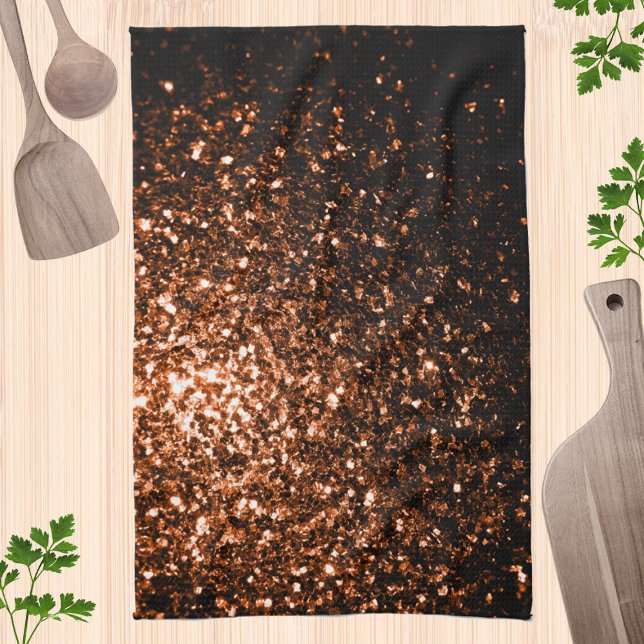 Bronze orange brown copper faux glitters sparkles kitchen towel (Creator Uploaded)