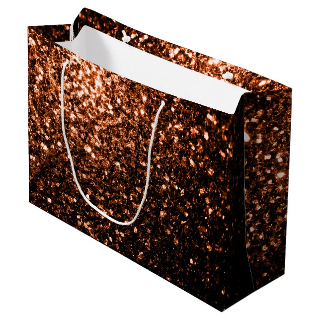 Bronze orange brown copper faux glitters sparkles large gift bag (Front Angled)