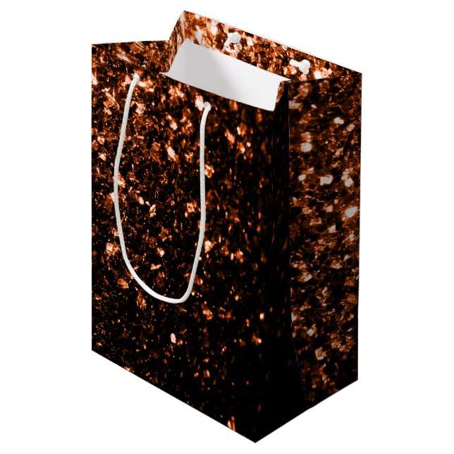 Bronze orange brown copper faux glitters sparkles medium gift bag (Front Angled)