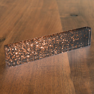 Bronze orange brown copper faux glitters sparkles nameplate