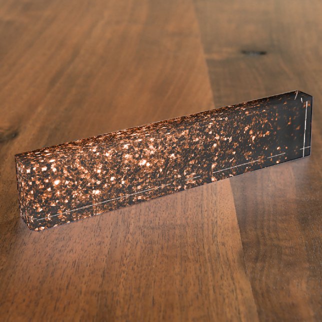 Bronze orange brown copper faux glitters sparkles nameplate (Side)