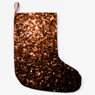 Bronze orange brown copper faux glitters sparkles small christmas stocking