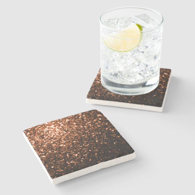 Bronze orange brown copper faux glitters sparkles stone coaster (Side)