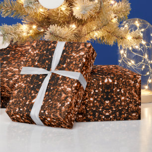 Bronze orange brown copper faux glitters sparkles wrapping paper
