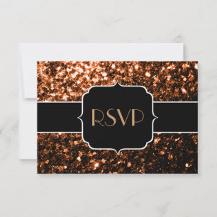 Bronze orange brown copper faux sparkles Sweet 16 RSVP Card