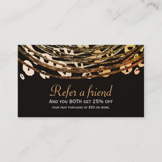 Bronze Orange Cheetah Exotic Refer a Friend Client Referral Card (Front)