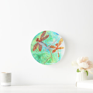 Bronze Orange Dragonfly Splash Round Clock