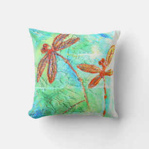 Bronze Orange Dragonfly Splash Throw Pillow