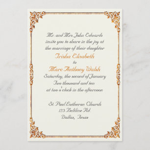 Bronze & Parchment Fall Wedding Invitation