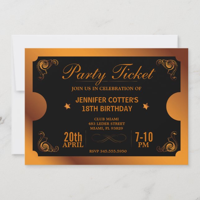 Bronze Party Ticket Invitation (Front)